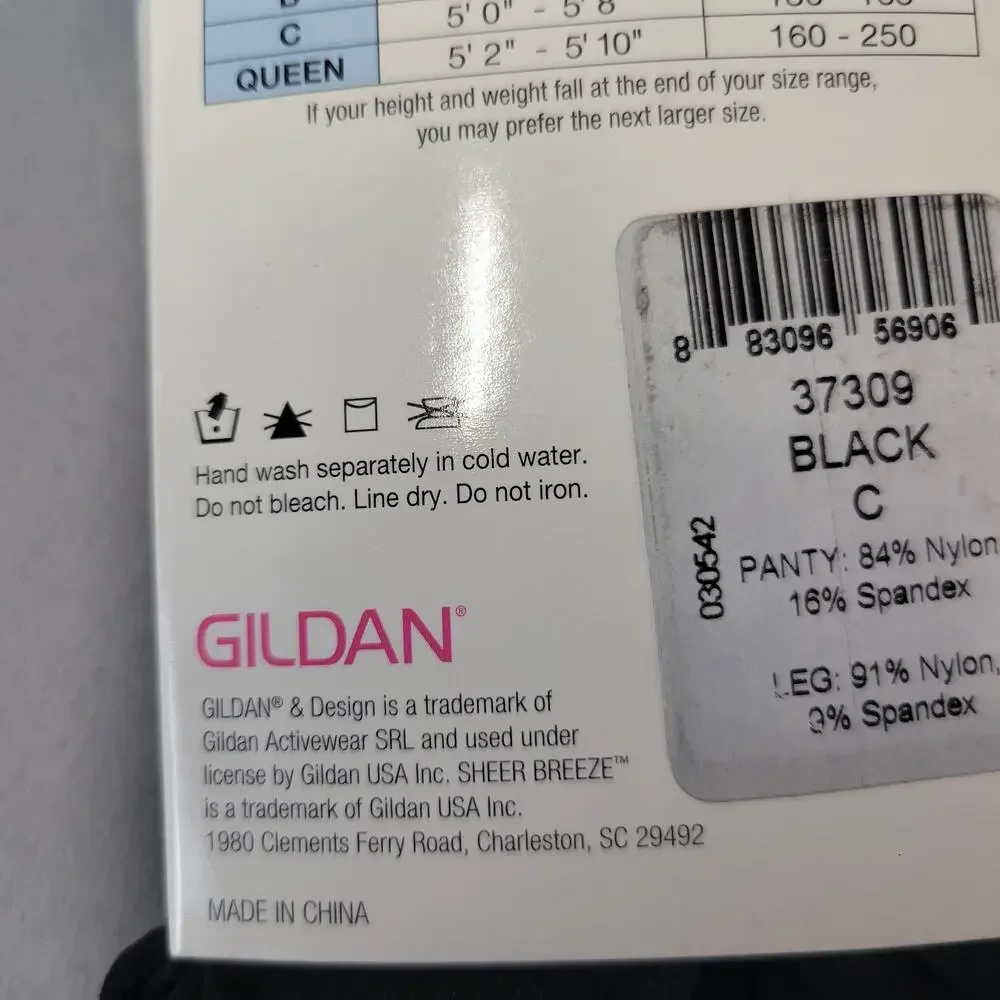 Sheer‎ Breeze Tights Womens Size C Black Control Panty by Gildan New
